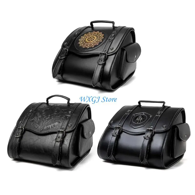 

37JE Easy Install Motorcycle Bag Retro Spacious Waterproof PU Leather Side Large Capacity for Bike