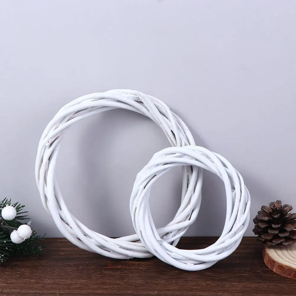 Window Door Decor Xmas Ornament Natural Vine Hanging Christmas Decoration Rattan Ring White Garland Wicker Wreath