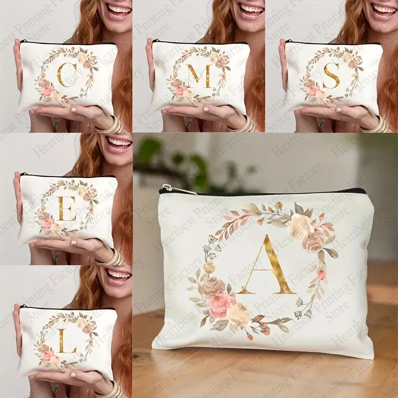 

Gold Floral Alphabet Cosmetic Organizer Initial Monogram Makeup Box Perfect Gift for Bridesmaid Bachelorette Party Mujer Bolsas