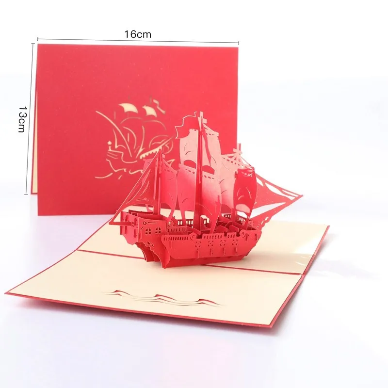

Foldable Sailing Ship Model Greeting Card Paper Handmade 3D Pop Up Greeting Card Elegant Festival Blessing Message Card