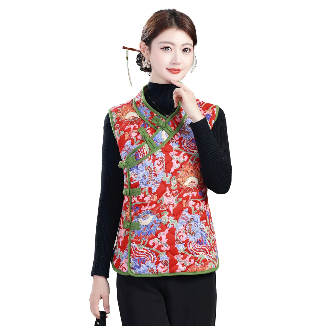 Lente Herfst Dames Jaet Vest Bovenkleding Verdikte polyestervezel, middelbare leeftijd en ly Kleding met bloemenpatroon