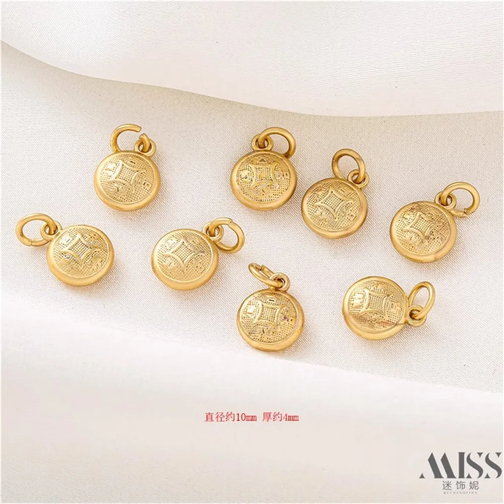 18K Gold-plated Copper Coin Pendant, Sand Gold Ancient Coins DIY Bracelet Necklace Pendant, Headwear Accessories