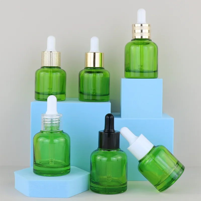 20ml 30ml Essential Oil Essence Lotion Powder Liquid High Grade Empty Burette Dispensing Green Glass Cosmetics Separate Bottle