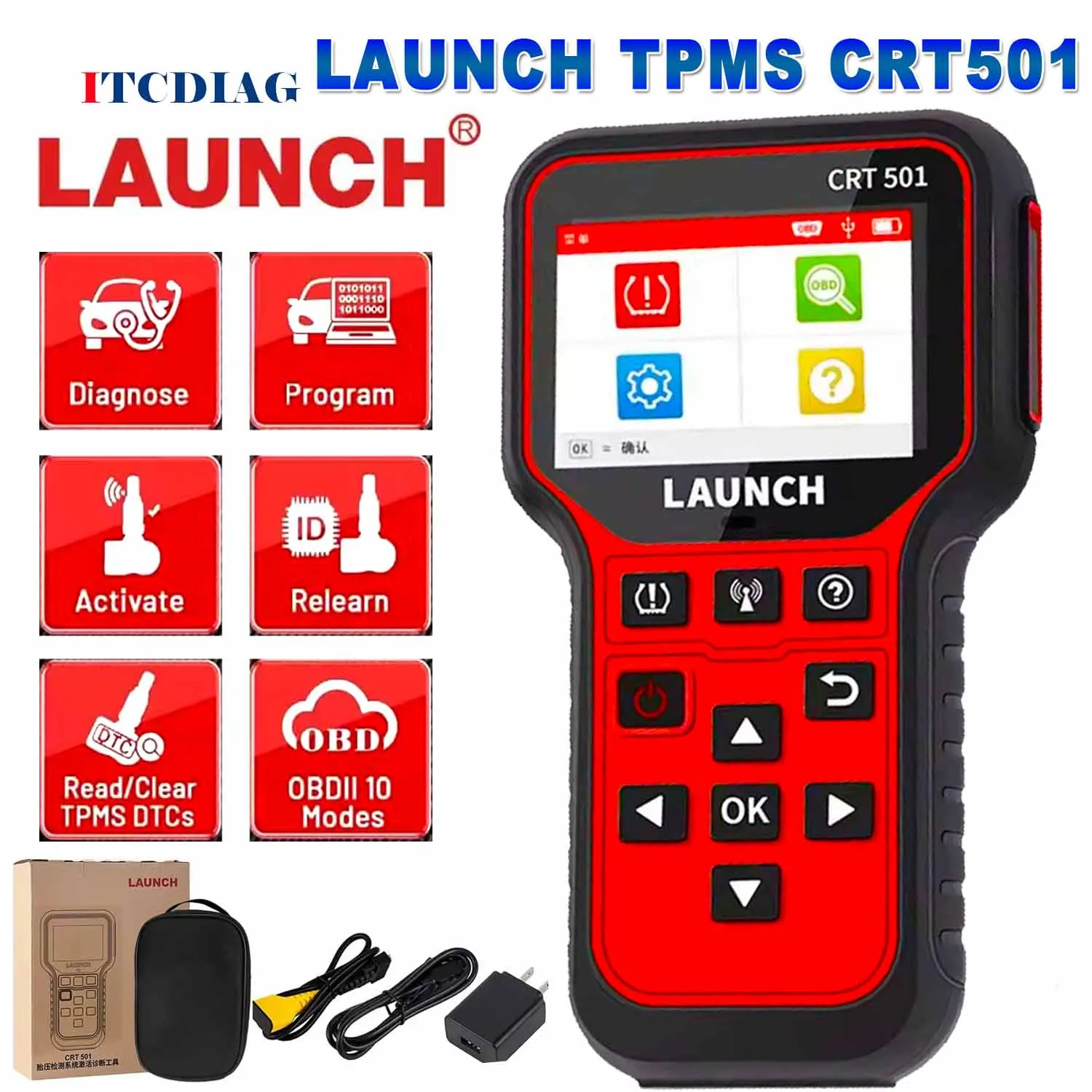 LAUNCH CRT 501 CRT501 PK TSGUN Tire Pressure Monitor System Activate Diagnostic Tool Read Write TPMS 433/315MHZ 2 In1 RF-sensors