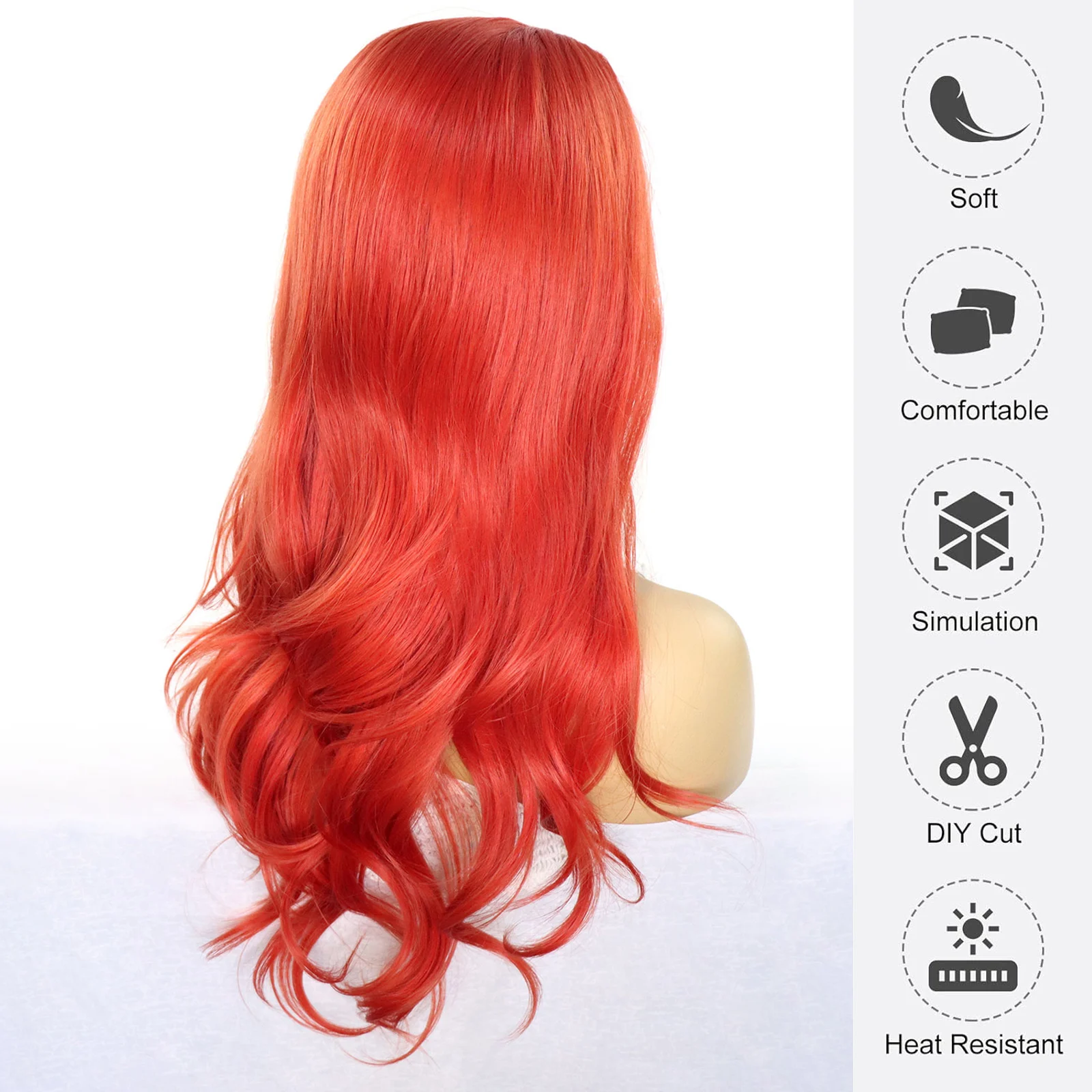 Orange Red 13x3 Synthetic Lace Front Wigs for Black Women Cosplay 26Inch Long Natural Wave Heat Resistant Fiber Lace Frontal Wig