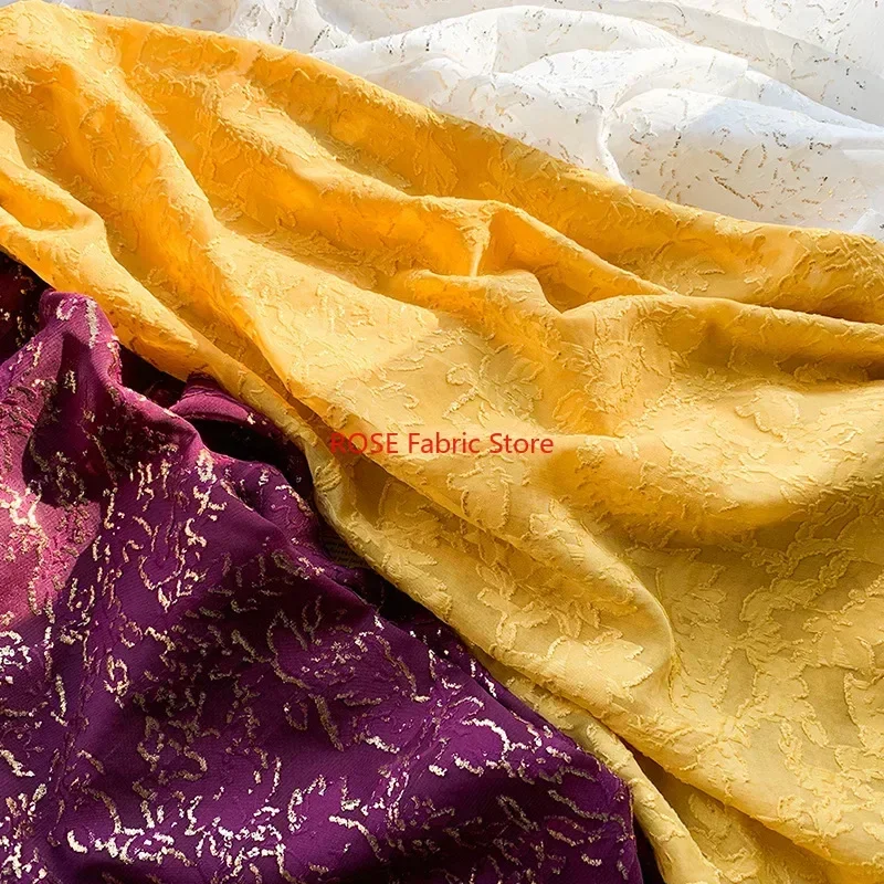 Flower metallic Shiny Bronzing Jacquard chiffon fabric for Blouse, Spring Dress, Vacation Party dress, Dance Dress