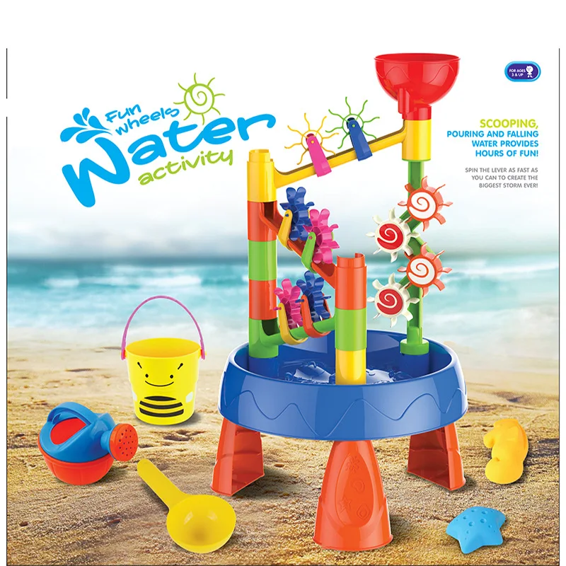 Set Meja Pantai Corong Roda Air, Mainan Anak-anak Bermain Pantai Musim Panas 32 Buah