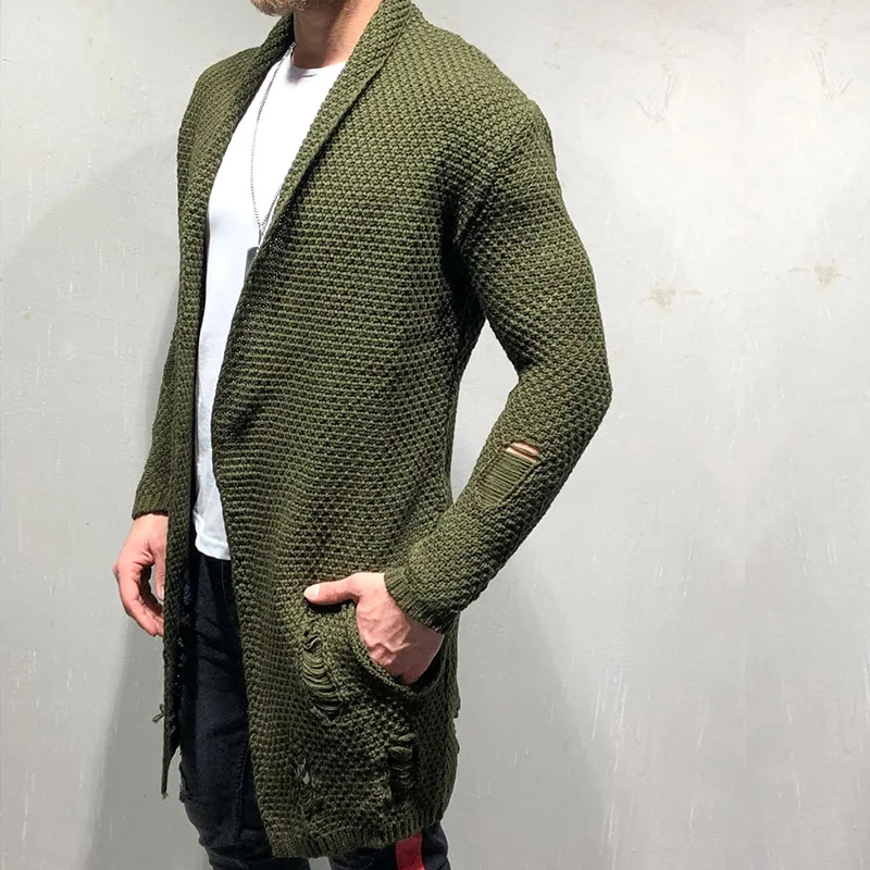 New men\'s knitted coat long cardigan sweater fashion casual large men\'s jacket Trench coat Spring 2022