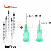 1ml Syringes + 32G 4MM 31G 30G 20G 21G 23G 25G 22G Injection Needles Injection Tool Sharp Pointed Needles Disposable Needle Tool