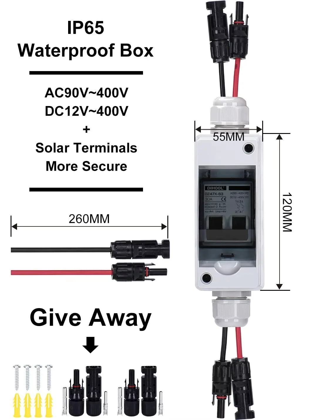 Solar Disconnect Switch Circuit Breaker with Waterproof Box 30A DC/AC400V Photovaltaic Garden Electric PV System Combiner Box image 6