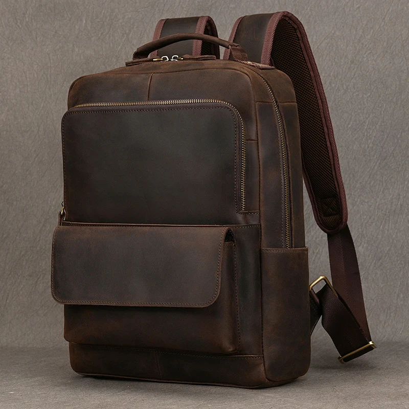 

Crazy Horse Leather Backpack Bag For Man Male Genuine Leather Laptop Computer Backpacks Travel Bag Business Men School Bag