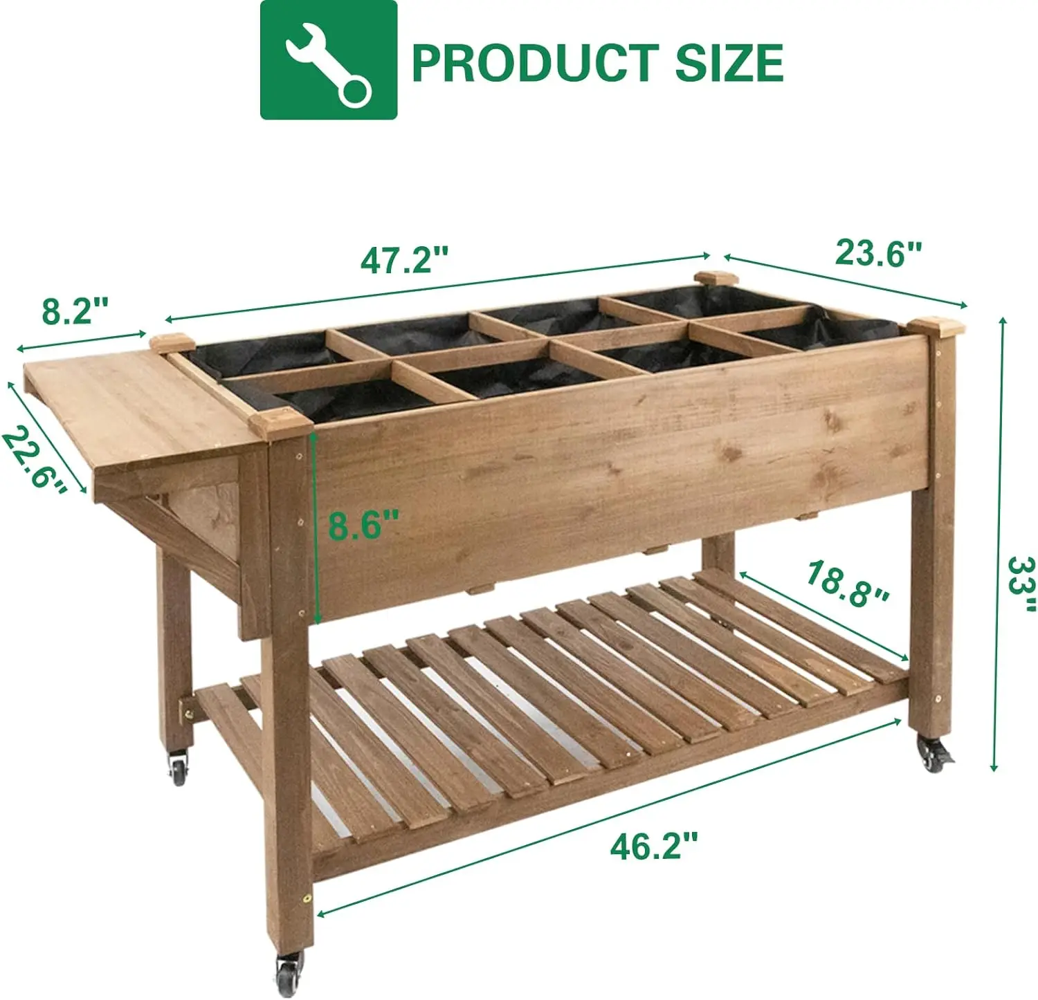 Outdoor Vegetable Garden Wood Elevated Garden Box, Natural, with Wheels and W-Connection Tabs, Easy to Assemble