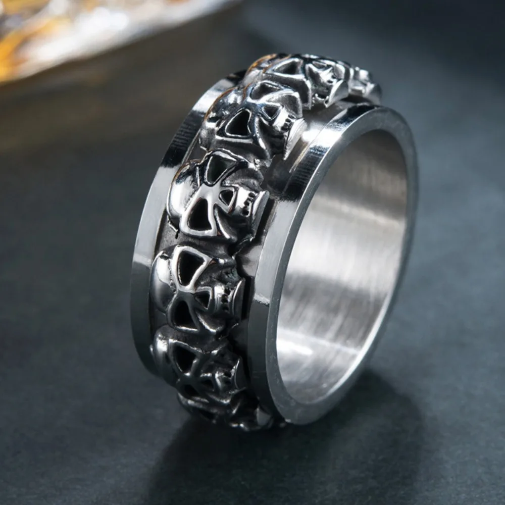 

Personalized Skull Head Rotating Ring Stainless Steel Men's Ring Size 7-13