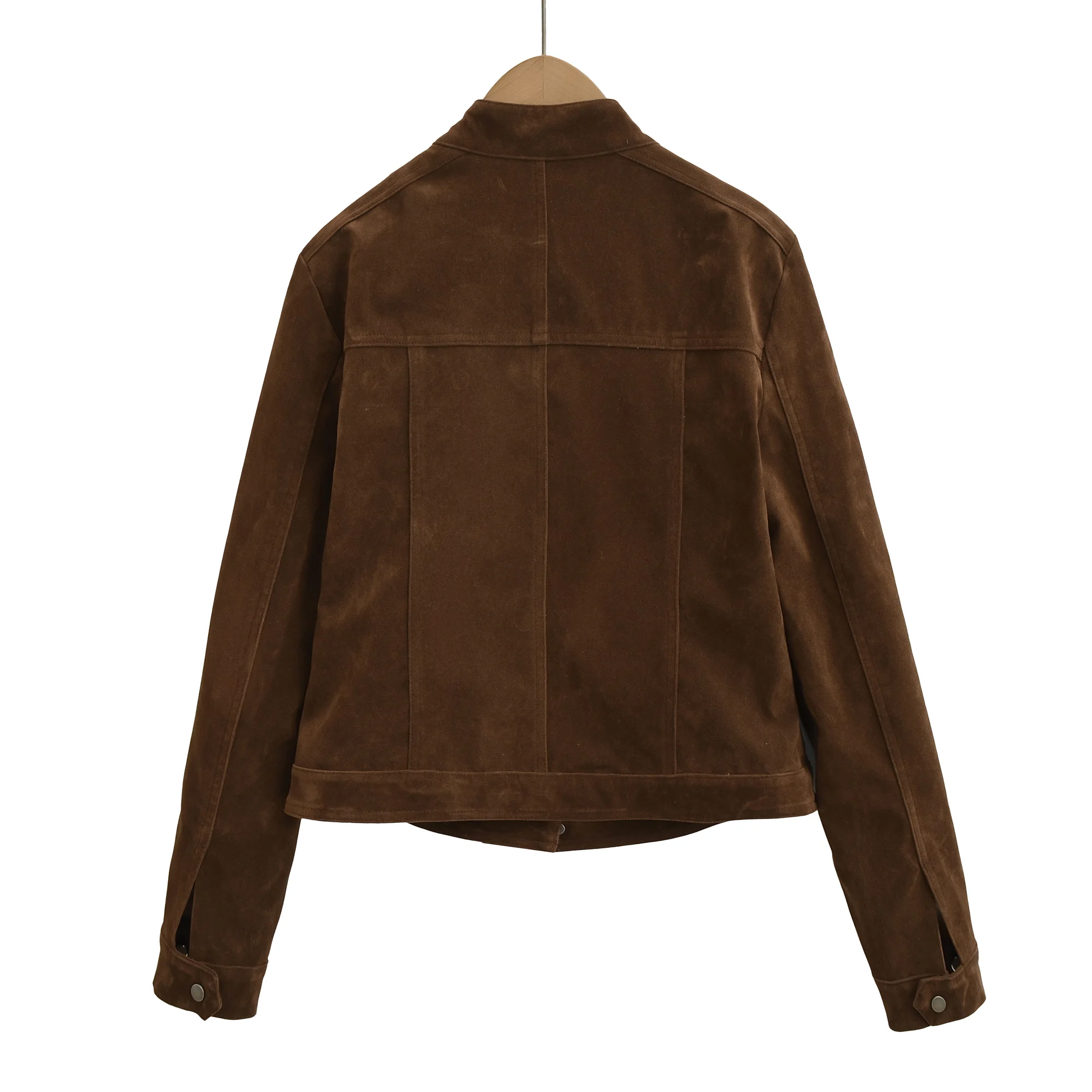 New COOL Giacca da donna in pelle scamosciata autunnale in pelle PU Cappotto con zip a maniche lunghe retrò americano Capispalla corto caffè vintage