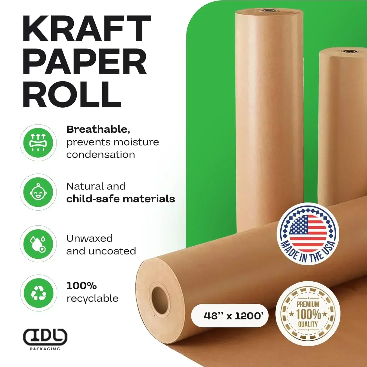 

（XMSJ-Hot）48" x 14400" (1200 feet) - USA-Made Large Brown Kraft Paper Roll - 30lb Thickness - Natural Kraft Wrapping Paper for P