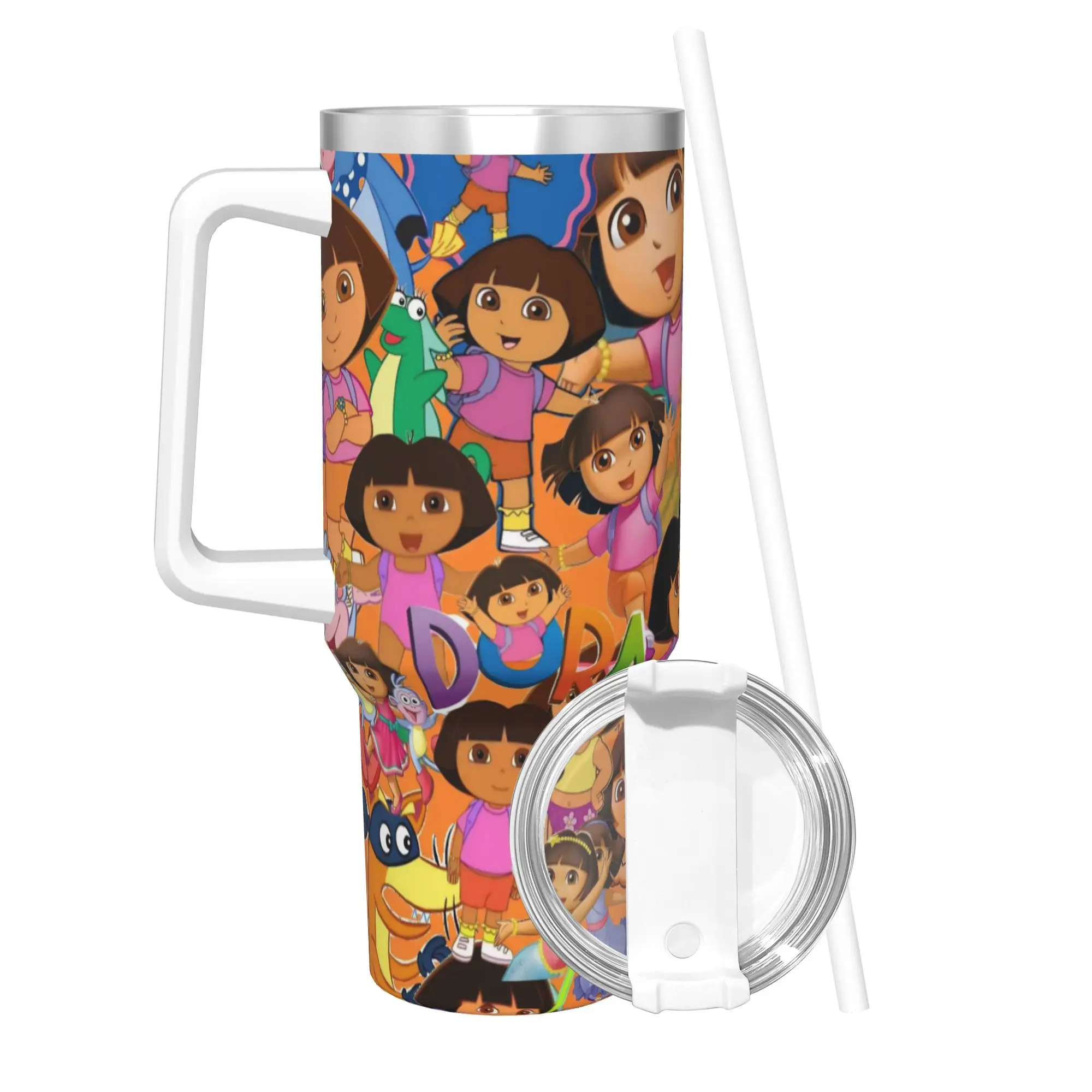 D-Doras The Explorers Tumbler With Straw  Stainless Steel Mug Cups Double Wall Vacuum Insulated for Cold Or Hot 40oz