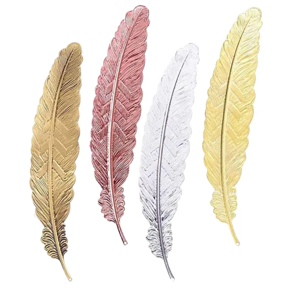 

4pcs 4 Retro Bookmark Set Stainless Steel Plumage Bookmarks Vintage Page Markers Students Stationery Reading Tool