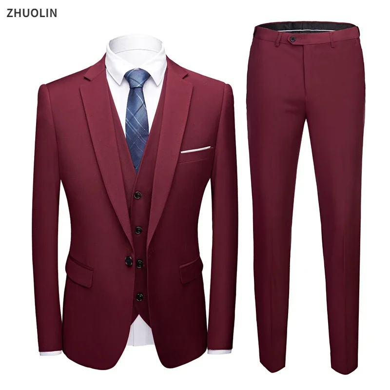 Conjunto de chaqueta y pantalón para hombre, de 3 piezas elegante traje de boda, abrigo completo de lujo, diseño Último, Chaleco Ajustado, 2023