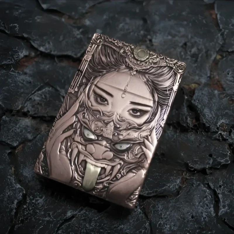 

2027 Фиолетово-медная зажигалка с 3D-рельефом и инкрустацией, малая, усиленная, ветрозащитная, с кремниевым колесом, аксессуары для сигарет