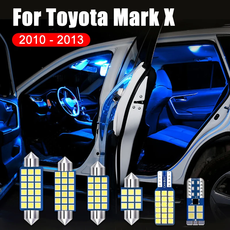 

For Toyota Mark X 2010 2011 2012 2013 6PCS Car LED Bulbs Auto Interior Dome Reading Lamps Sun Visor Vanity Mirror Trunk Lights