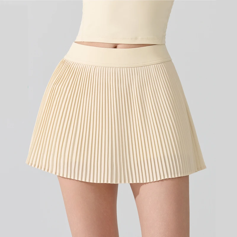 

Women Tennis Skirt Summer Solid Color Outdoor Running Skort 2 In 1 Pocket Golf Short Skirt Female Breathable Sportswear