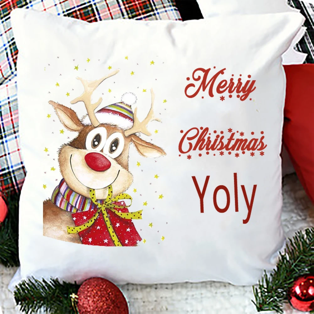 Deer Printing Personalized Pillowcase Polyester Washable Sofa Chair Cushion Dust Cover Merry Christmas Pillow Cases Custom Gifts