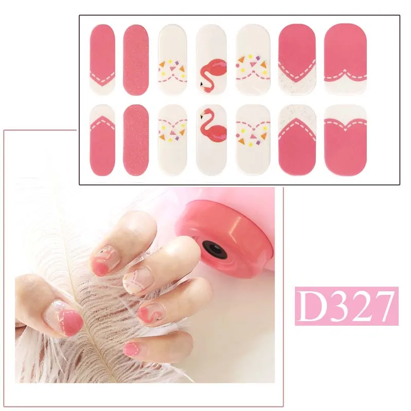 Pink Red-crowned crane pattern Color Nail Sticker Designer Full Coverage Self-adhesive Manicure Nail Art Decorations D327