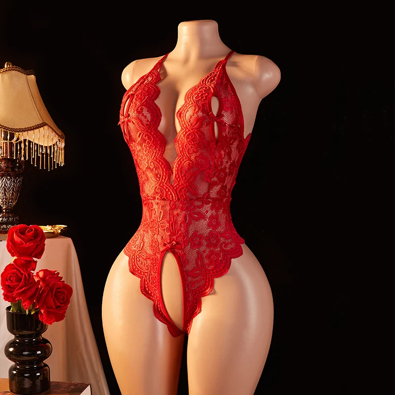 Sexy Dress Female Sleepwear Women Lace See Through Erotic Lingerie Open Bra Crotchless Costume Teddy Night Dress Women's Pajamas image 3