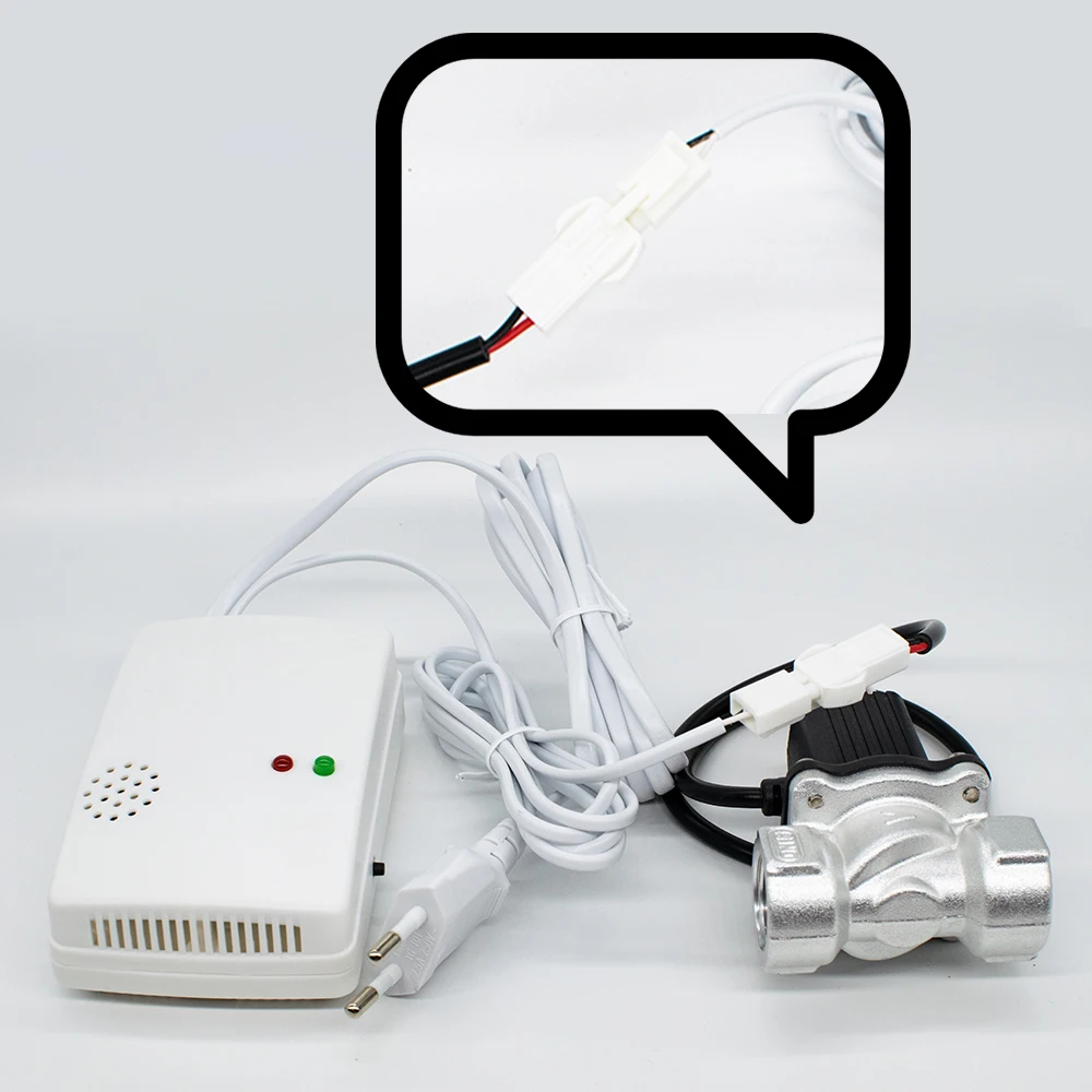 Gas Leakage Detector with Emergency Shut Off Solenoid / Liquefied Gas Alarm Sensor EU Plug Standalone Auto Monitor Home Security