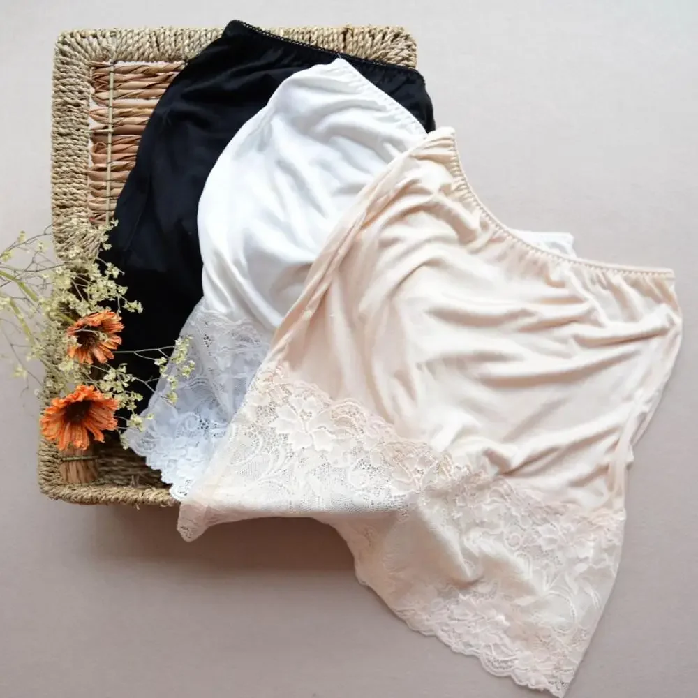 Natural silk Half Slips, Natural Silk women Lace slips solid nude white black basic style slip dress Anti emptied new underwear