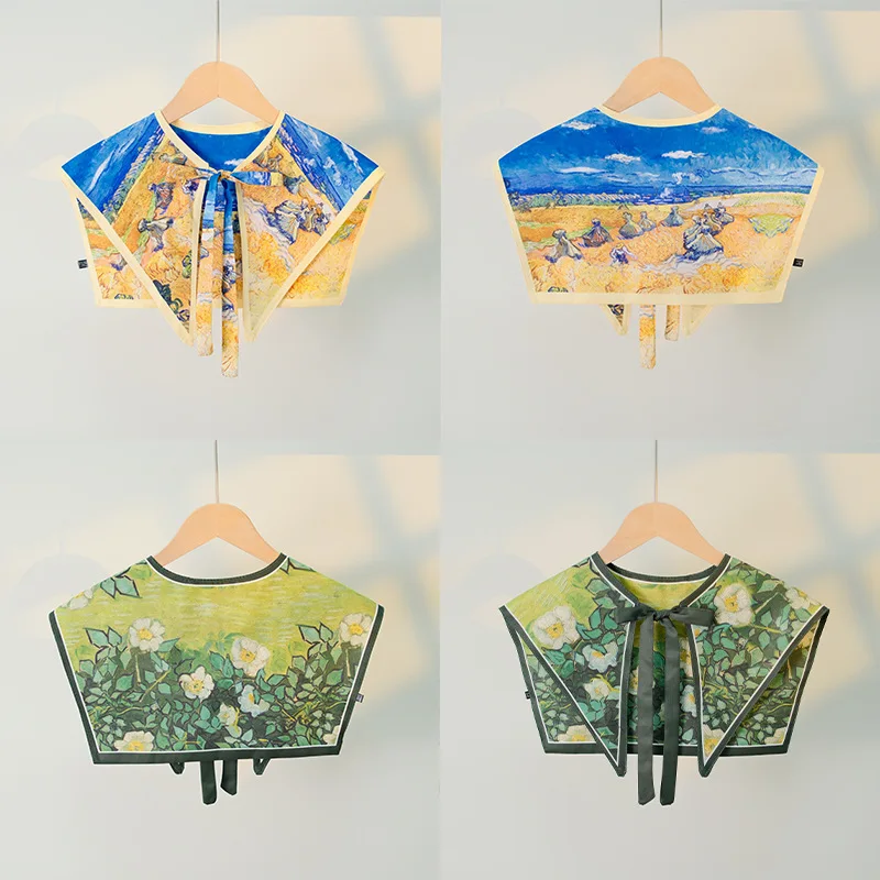 

French Vintage Oil Painting-Style Tie-Front Shawl: Lightweight, Versatile Spring/Fall Women's Decorative Vest with Faux Collar