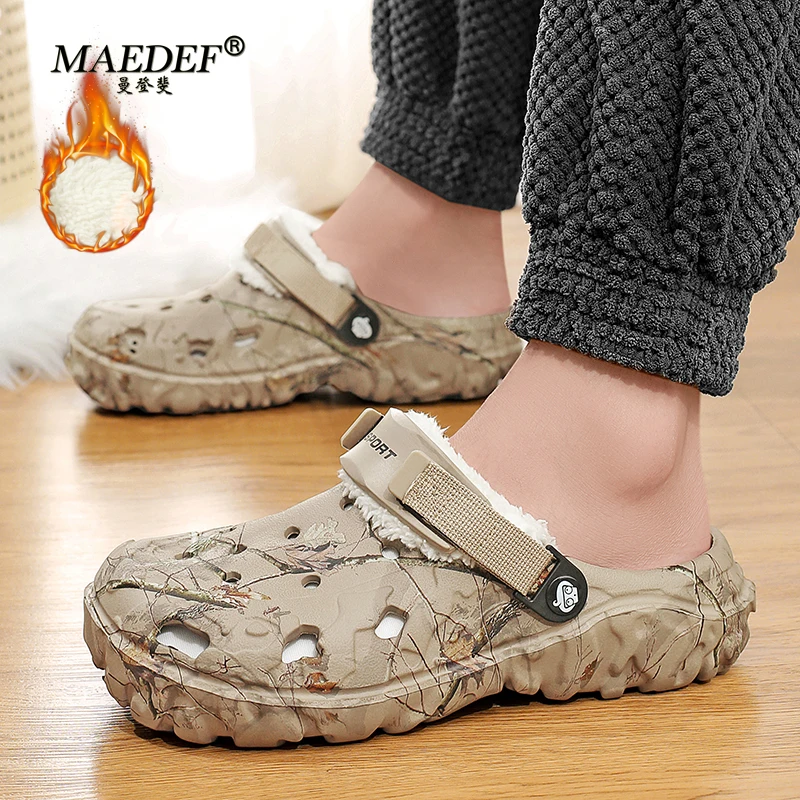 MAEDEF Men's Winter Slippers Warm Cotton Slippers Flip-flop Mens Anti Slip Casual Shoes Comfortable Wear Resistant Garden Shoes