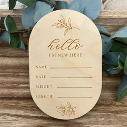 YOMDID Oval Wooden Birthday Announcement Sign Wooden Card Name Announcement Sign Gender Reveal  Birthday Decoration Wood Sign