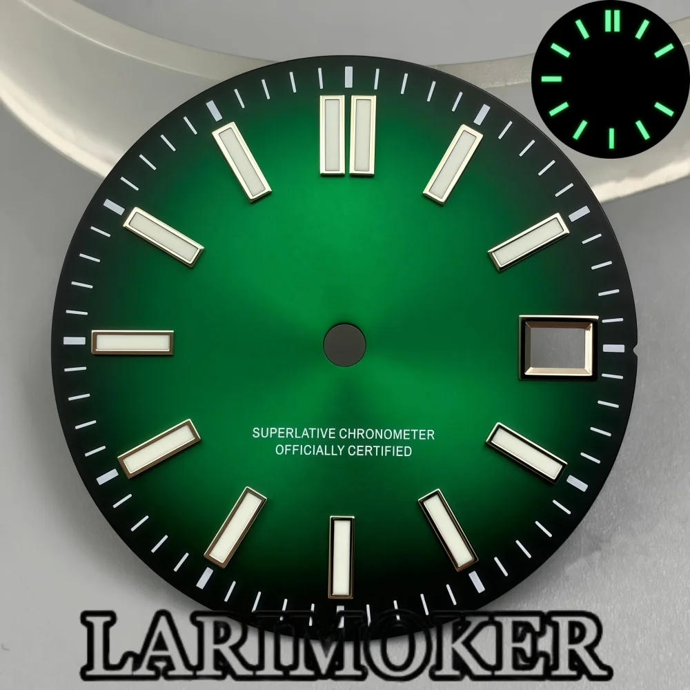 LARIMOKER 29mm Gradient Sunburst Watch Dial Set With Green Luminous Hands Compatible With NH35 NH36 Movements Watch Accessories