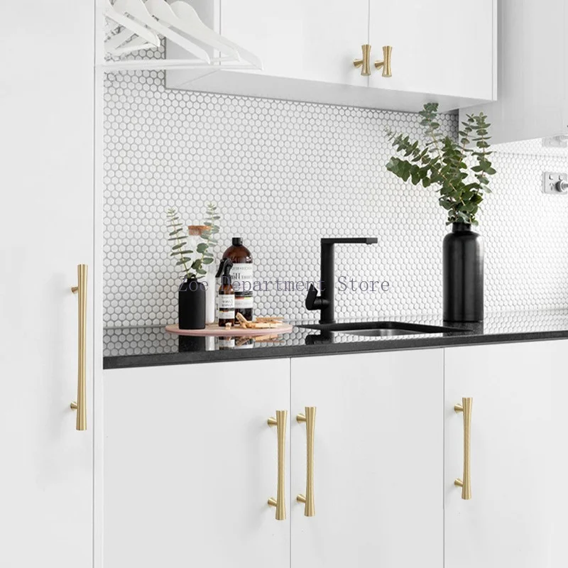 Solid Pure Brass Cabinet Handles Minimalist Gold Drawer Pulls Wardrobe Cupboard Door Knobs Furniture Hardware 96/128/192mm