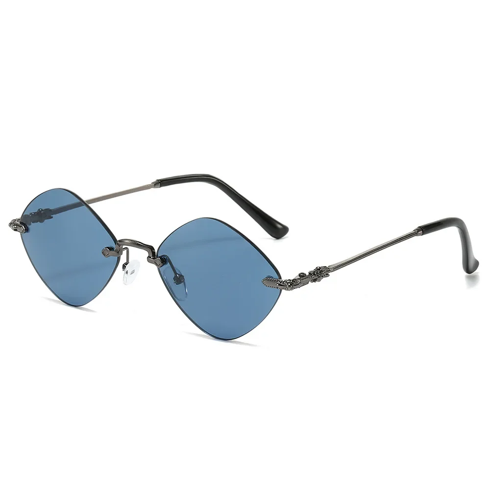 Fashionable Frameless SunglassesUV Resistant Diamond Shaped Small Frame Sunglasses Essential for Street Concave Styling