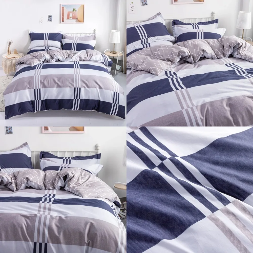 

Soft and Skin Friendly 3PC Striped Printing Cotton Duvet Cover Set - Includes 1PC Duvet Cover and 2PC Pillowcase - 100% Cotton B