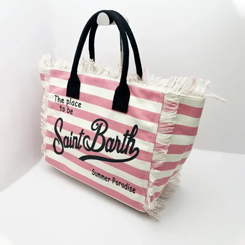 Ladies Tote Bag Striped Handmade Tassel Light Luxury New Ladies Large Capacity Tote Fashion Comfortable Casual Travel Canvas Bag