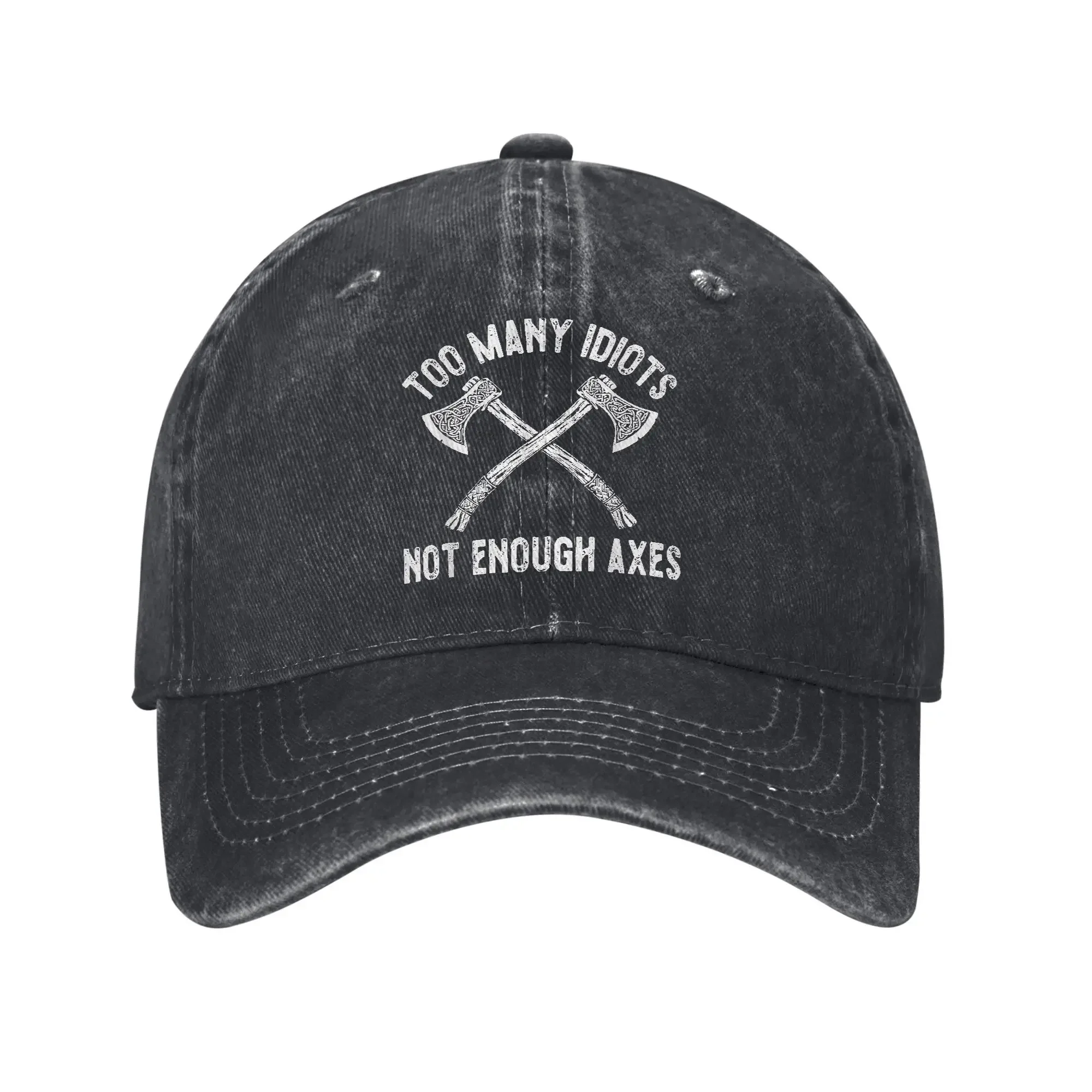 

Viking Too Many Idiots Not Enough Axes Unisex Baseball Cap Distressed Cotton Hat Vintage Outdoor Running Adjustable Snapback Hat