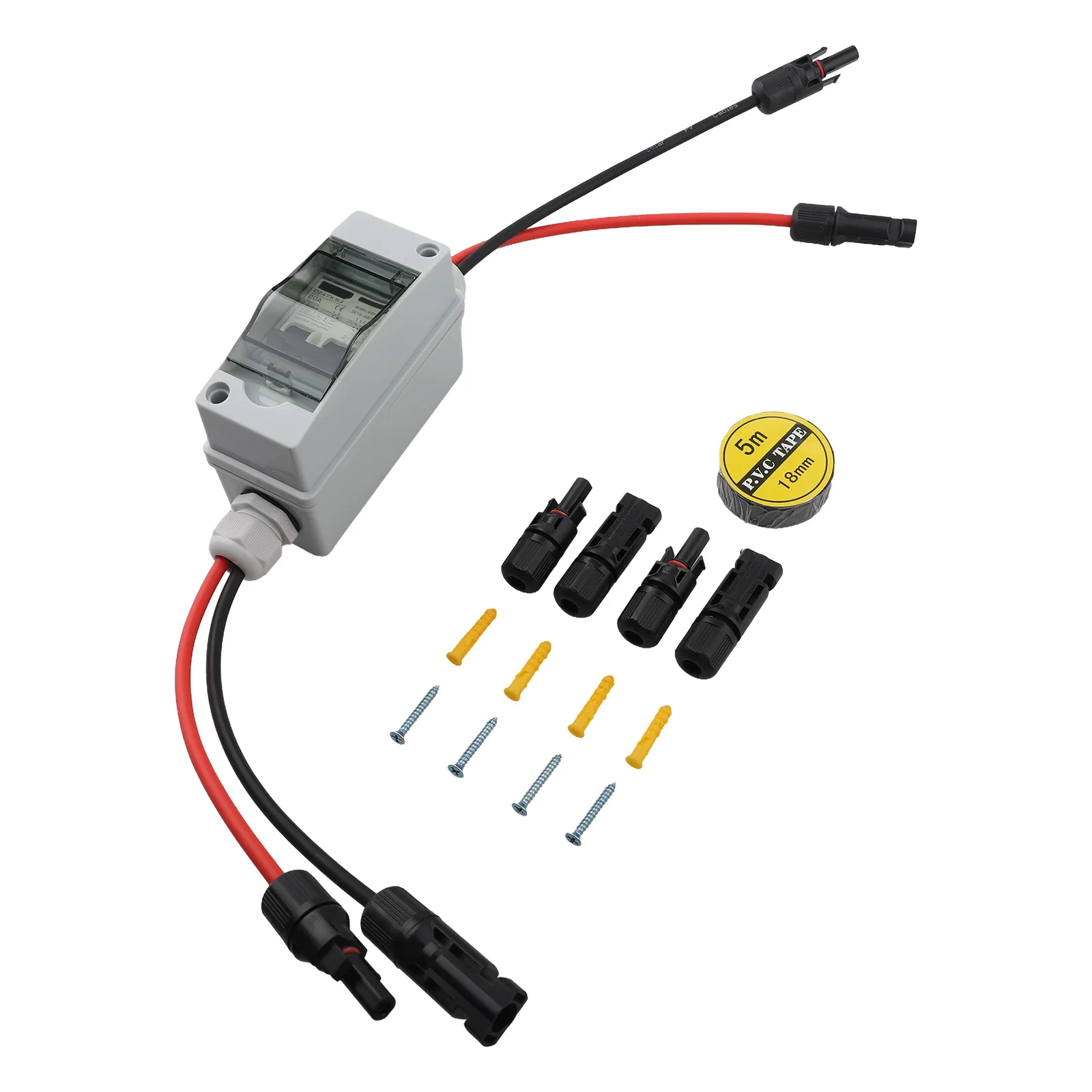 2 เสา Circuit Breaker DC Circuit Breaker กล่องกลางแจ้งไม่มีขั้ว V1 สารหน่วงไฟ Rating ที่ถูกต้อง Current Trip
