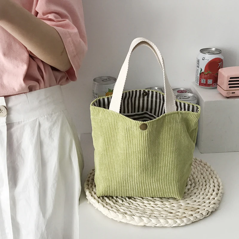 Lunch Bag For Women Portable Small Corduroy Tote Bags Mini Female Students Bento Picnic Food Bag Travel Handbags 2024 New