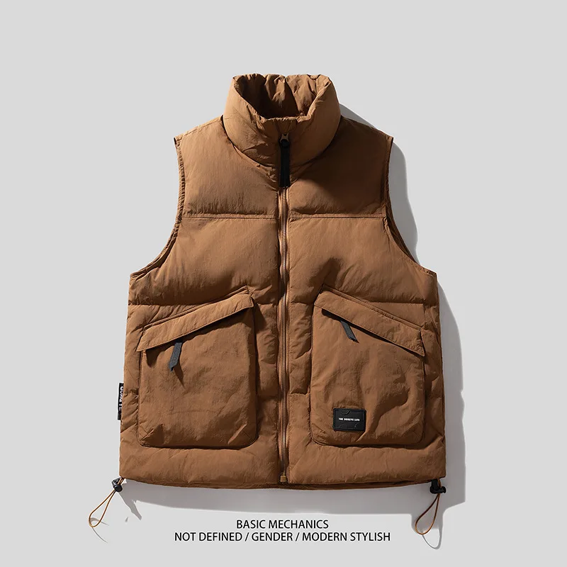 Fluffy texture white duck down stand-up collar workwear down jacket men's autumn-winter warmest vest coat men WJ862