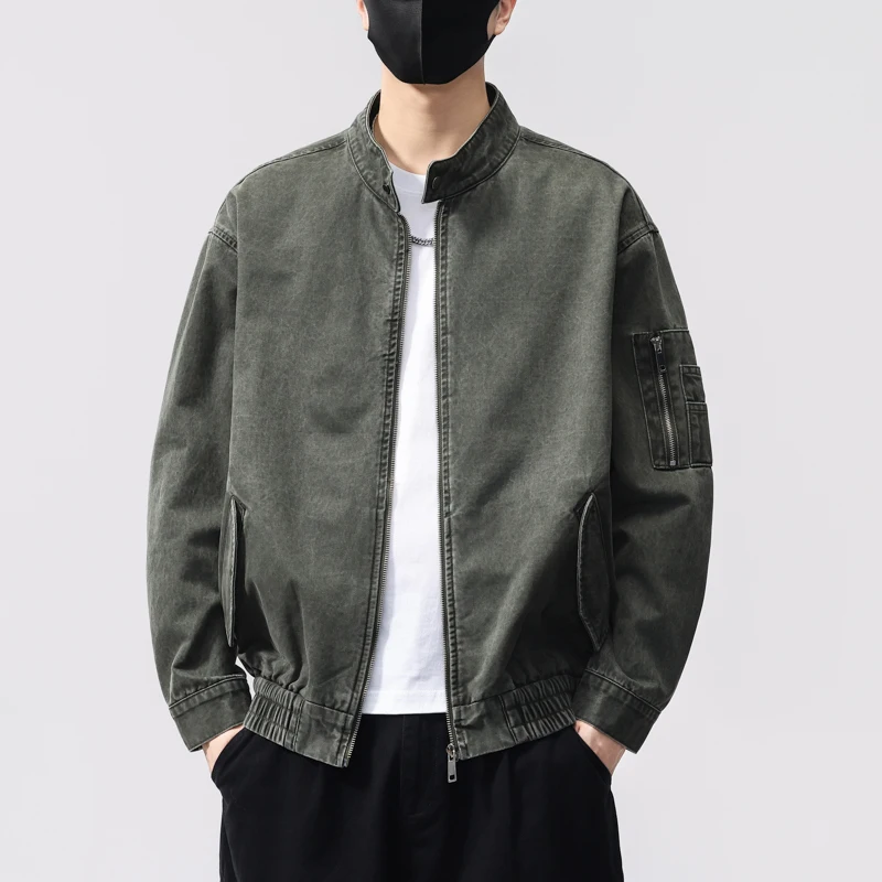 

2025 Autumn Winter Men's Workwear Jacket - Premium American Retro Pure 100% Cotton Washed Relaxed Sleeve Stand Collar Coat