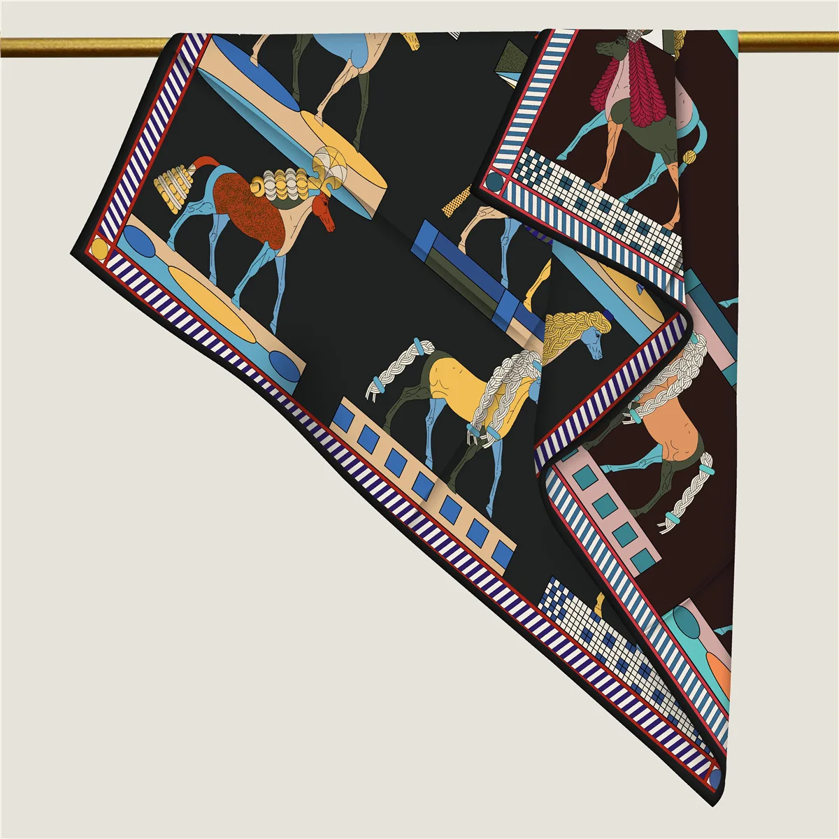 2025 nouveau Style bord roulé sergé foulard en soie femmes Double face cheval impression foulards carrés enveloppes Echarpes Foulards Femme Hijab