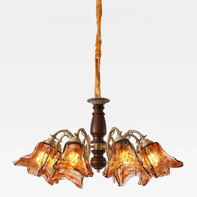 

Французские Ретро Деревянные Светодиодные Люстры Карамельное Стекло Подвесные Светильники Гостиная Спальня Ресторан Кухня Атмосфера Подвесные Светильники