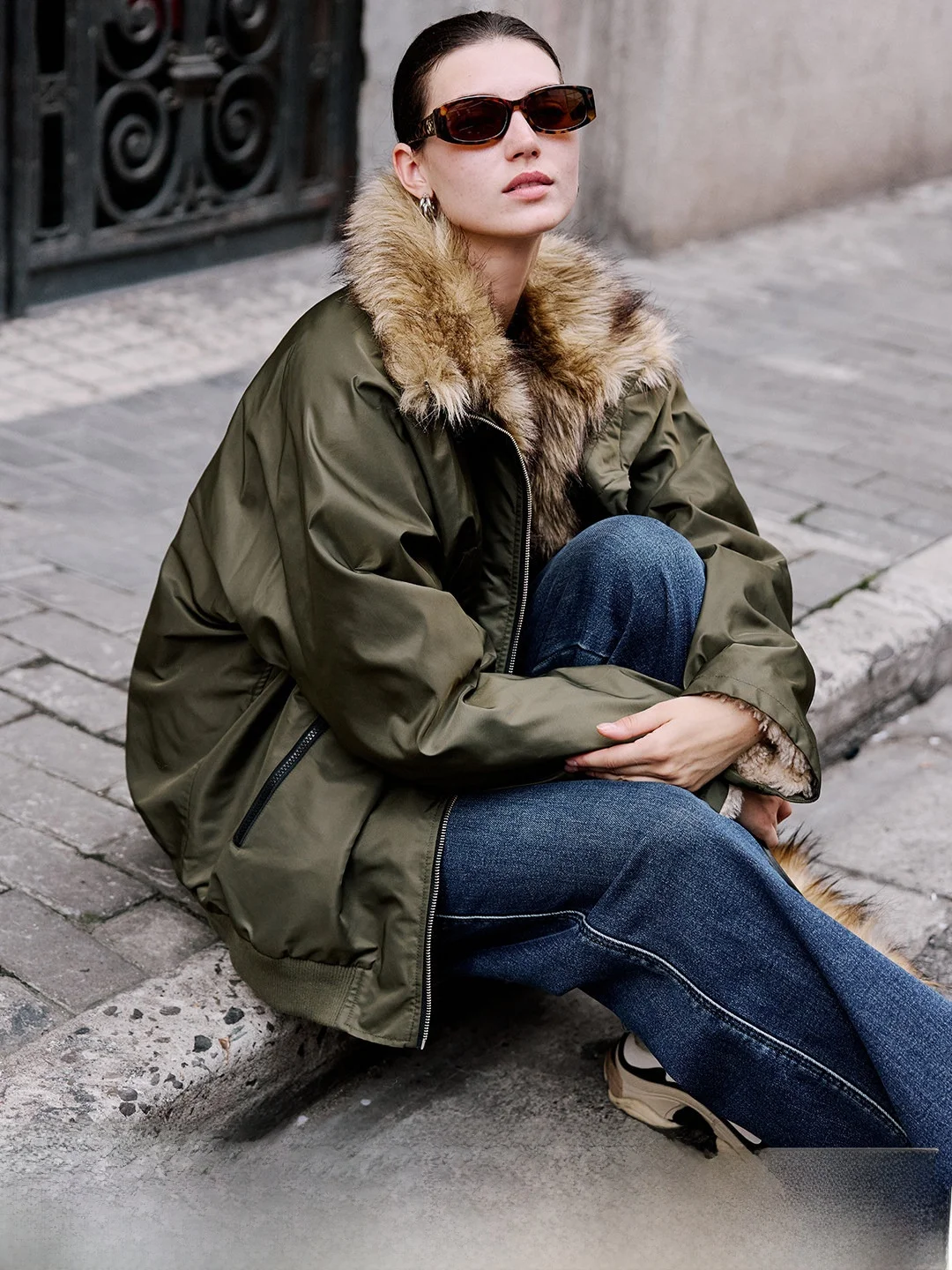 

Куртка-бомбер Luna7xi с высоким воротником из искусственного меха, модная женская рабочая одежда, верхняя одежда из кожи и меха