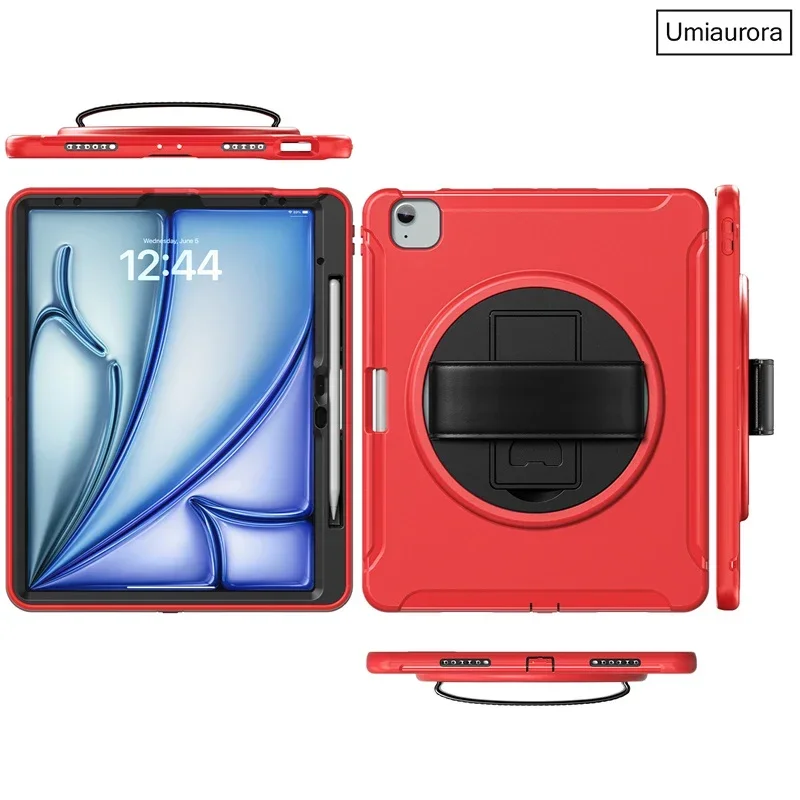 For IPad Mini 7 8.3" A17 Pro 11 12.9 Air 10.9 13 inch M2 M3 M4 M5 Shockproof Silicon PC Tablet Case Hand Strap Stand Armor Funda 3