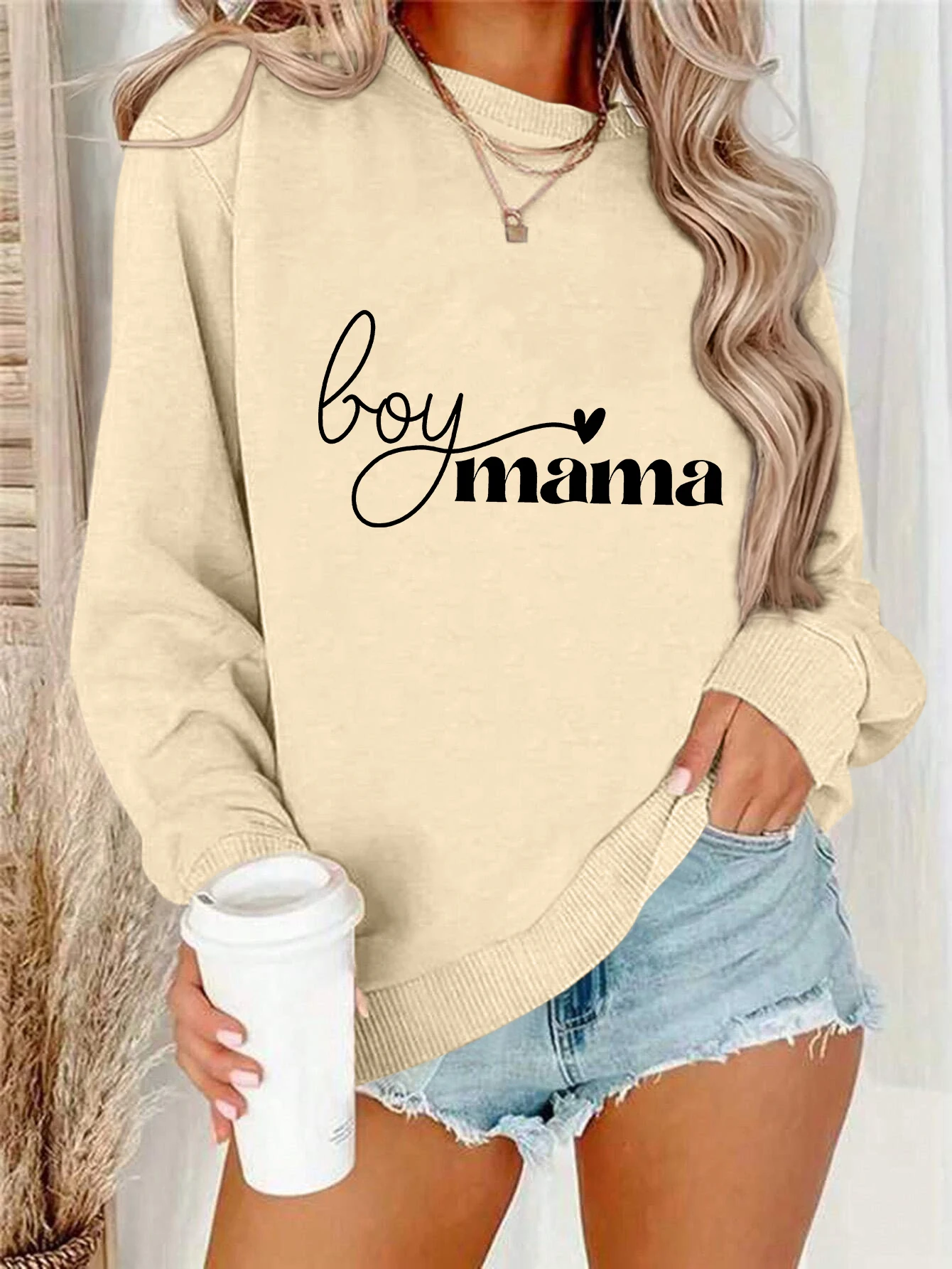 Cozy Casual Sweatshirt Woman Romatic Letter Print Pullover Going out outfits for Women Holiday