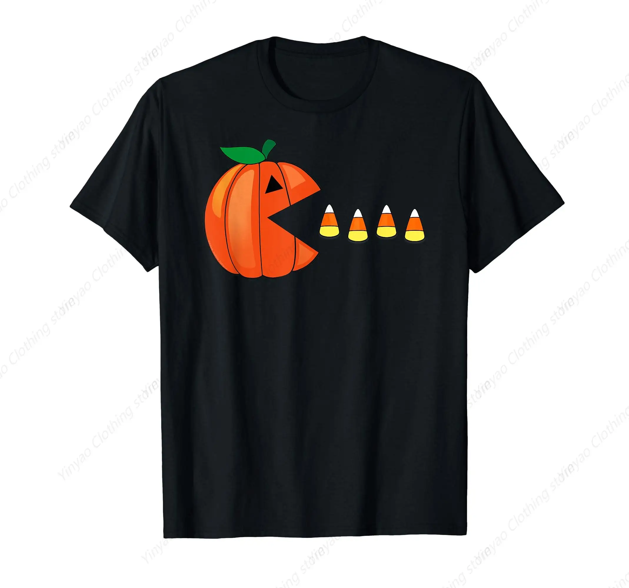 

Fun Halloween Pumpkin Eating Candy Men's and Women's T-shirts Fashion Gifts Men's Shirts Cotton Round Neck Men's Clothes