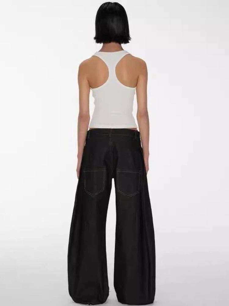 هوتشو جينز فضفاض عتيق للنساء Y2k Harajuku سروال دينم منخفض الخصر وواسع الساق قوطي عالي الشارع الجرونج جينز مستقيم كبير الحجم